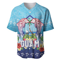 Guam Chamorro Baseball Jersey Tribal Latte Stone With Dolphins Blue