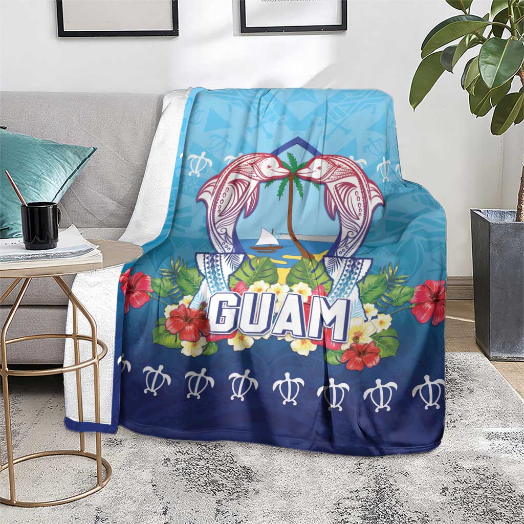 Guam Chamorro Blanket Tribal Latte Stone With Dolphins Blue