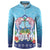 Guam Chamorro Button Sweatshirt Tribal Latte Stone With Dolphins Blue