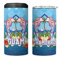 Guam Chamorro 4 in 1 Can Cooler Tumbler Tribal Latte Stone With Dolphins Blue