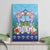 Guam Chamorro Canvas Wall Art Tribal Latte Stone With Dolphins Blue