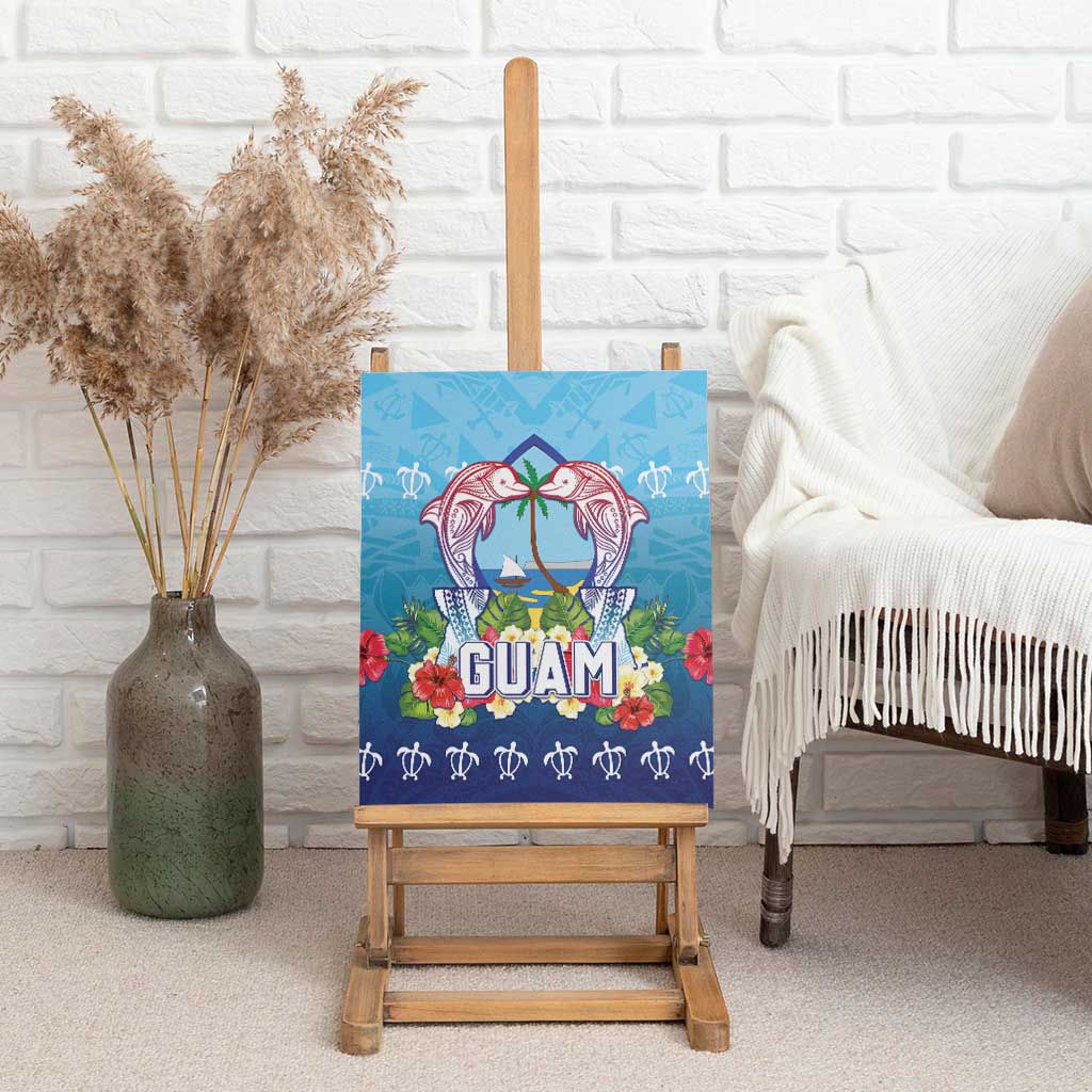 Guam Chamorro Canvas Wall Art Tribal Latte Stone With Dolphins Blue