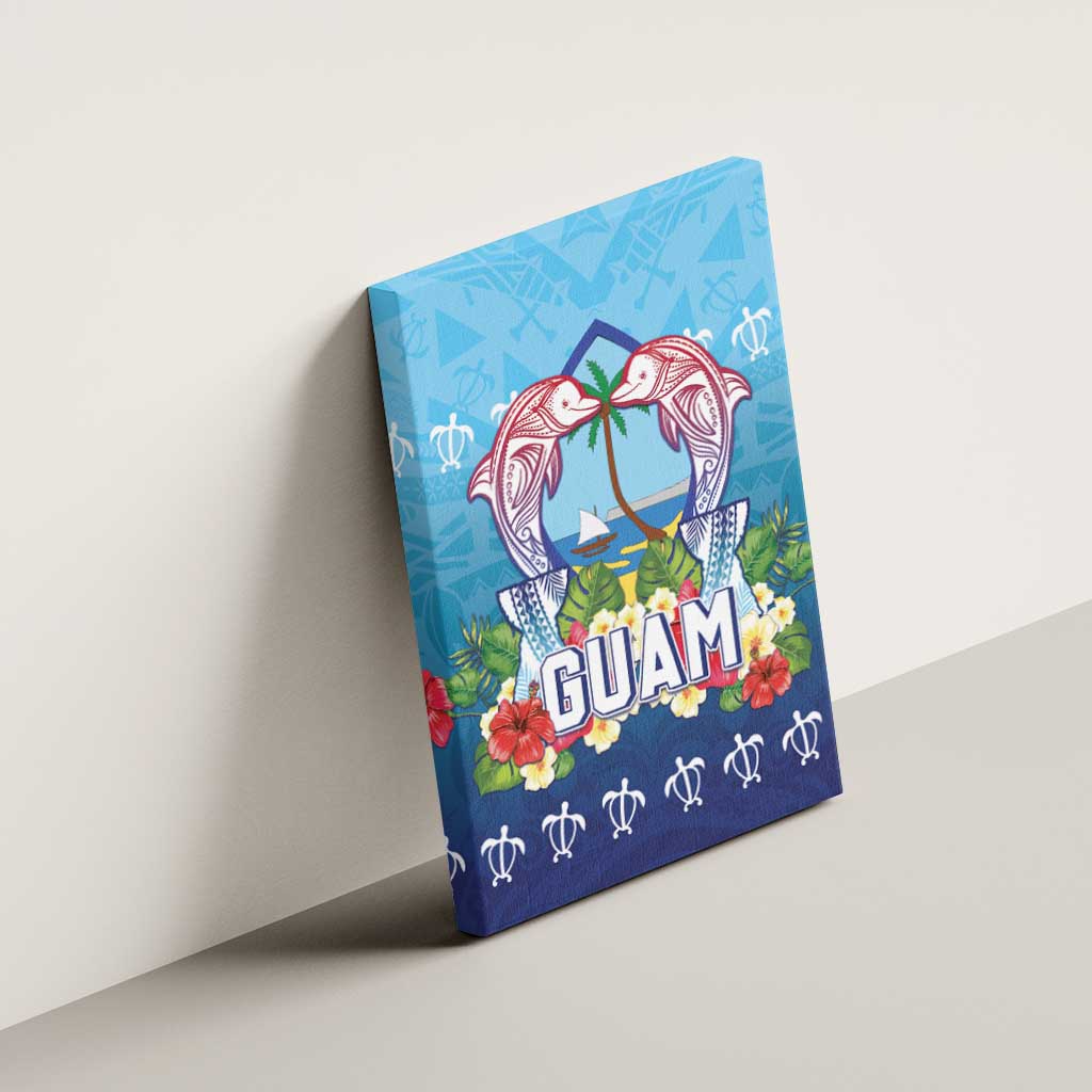 Guam Chamorro Canvas Wall Art Tribal Latte Stone With Dolphins Blue
