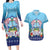 Guam Chamorro Couples Matching Long Sleeve Bodycon Dress and Hawaiian Shirt Tribal Latte Stone With Dolphins Blue