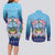 Guam Chamorro Couples Matching Long Sleeve Bodycon Dress and Long Sleeve Button Shirt Tribal Latte Stone With Dolphins Blue