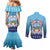 Guam Chamorro Couples Matching Mermaid Dress and Long Sleeve Button Shirt Tribal Latte Stone With Dolphins Blue