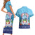 Guam Chamorro Couples Matching Short Sleeve Bodycon Dress and Hawaiian Shirt Tribal Latte Stone With Dolphins Blue