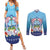 Guam Chamorro Couples Matching Summer Maxi Dress and Long Sleeve Button Shirt Tribal Latte Stone With Dolphins Blue