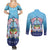 Guam Chamorro Couples Matching Summer Maxi Dress and Long Sleeve Button Shirt Tribal Latte Stone With Dolphins Blue