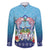 Guam Chamorro Family Matching Long Sleeve Bodycon Dress and Hawaiian Shirt Tribal Latte Stone With Dolphins Blue