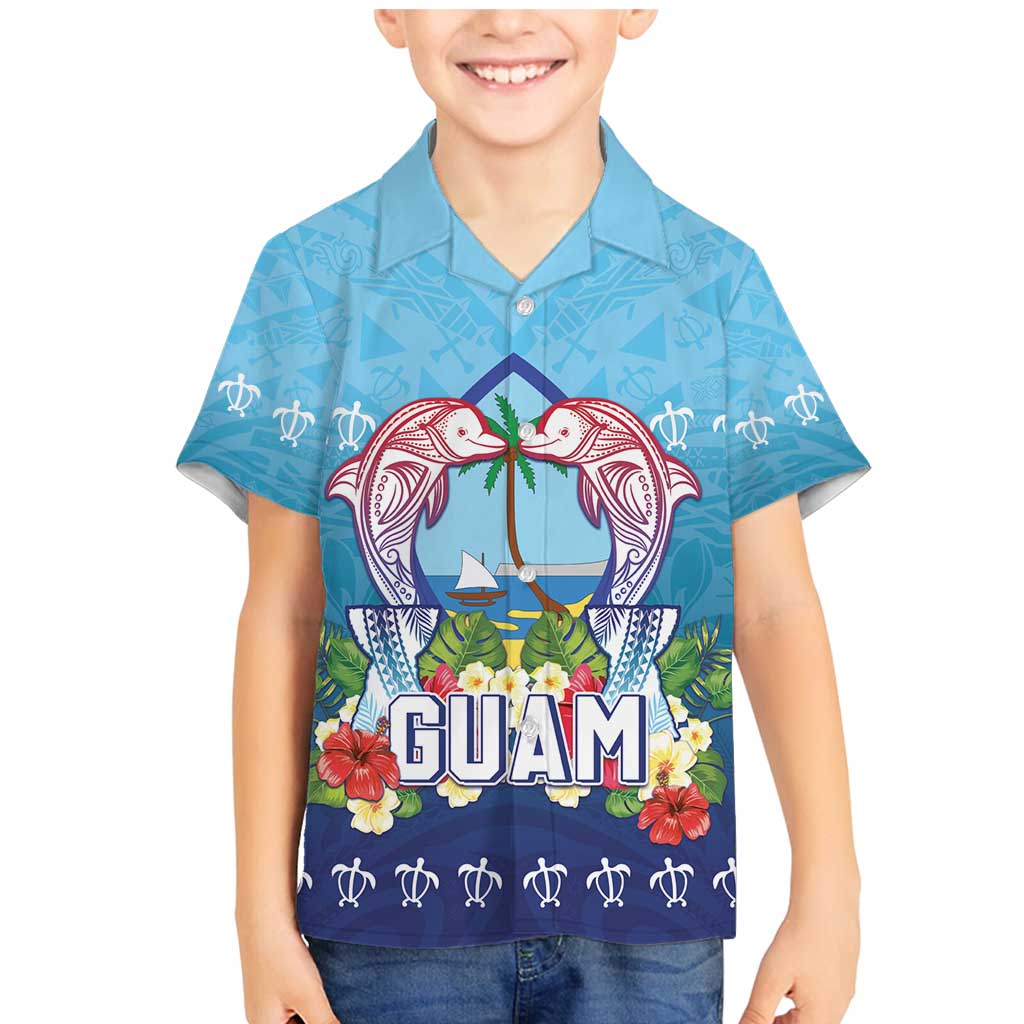 Guam Chamorro Family Matching Mermaid Dress and Hawaiian Shirt Tribal Latte Stone With Dolphins Blue