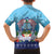 Guam Chamorro Family Matching Off The Shoulder Long Sleeve Dress and Hawaiian Shirt Tribal Latte Stone With Dolphins Blue