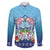 Guam Chamorro Family Matching Off The Shoulder Long Sleeve Dress and Hawaiian Shirt Tribal Latte Stone With Dolphins Blue