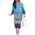 Guam Chamorro Family Matching Off The Shoulder Long Sleeve Dress and Hawaiian Shirt Tribal Latte Stone With Dolphins Blue
