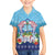Guam Chamorro Family Matching Off The Shoulder Long Sleeve Dress and Hawaiian Shirt Tribal Latte Stone With Dolphins Blue