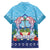 Guam Chamorro Family Matching Short Sleeve Bodycon Dress and Hawaiian Shirt Tribal Latte Stone With Dolphins Blue