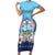 Guam Chamorro Family Matching Short Sleeve Bodycon Dress and Hawaiian Shirt Tribal Latte Stone With Dolphins Blue