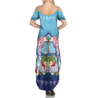 Guam Chamorro Family Matching Summer Maxi Dress and Hawaiian Shirt Tribal Latte Stone With Dolphins Blue