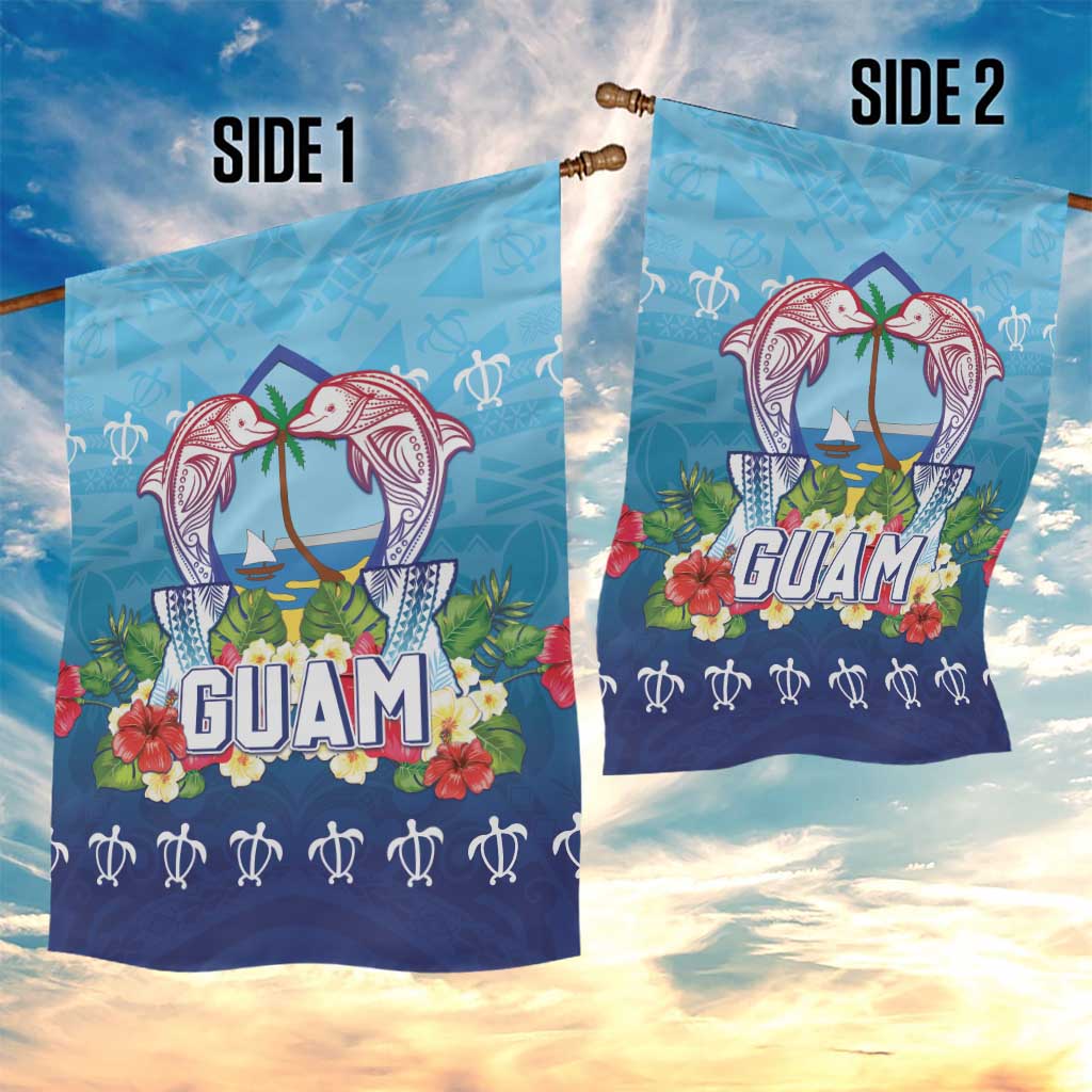 Guam Chamorro Garden Flag Tribal Latte Stone With Dolphins Blue