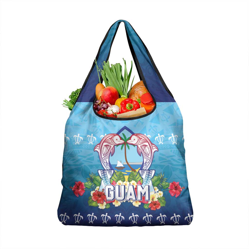 Guam Chamorro Grocery Bag Tribal Latte Stone With Dolphins Blue