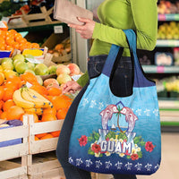 Guam Chamorro Grocery Bag Tribal Latte Stone With Dolphins Blue