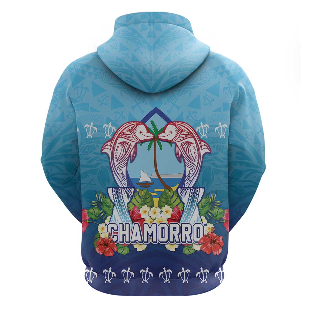 Guam Chamorro Hoodie Tribal Latte Stone With Dolphins Blue