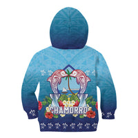 Guam Chamorro Kid Hoodie Tribal Latte Stone With Dolphins Blue
