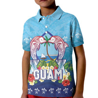 Guam Chamorro Kid Polo Shirt Tribal Latte Stone With Dolphins Blue