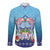 Guam Chamorro Long Sleeve Button Shirt Tribal Latte Stone With Dolphins Blue