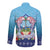 Guam Chamorro Long Sleeve Button Shirt Tribal Latte Stone With Dolphins Blue
