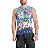 Guam Chamorro Men Tank Top Tribal Latte Stone With Dolphins Blue