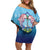 Guam Chamorro Off Shoulder Short Dress Tribal Latte Stone With Dolphins Blue