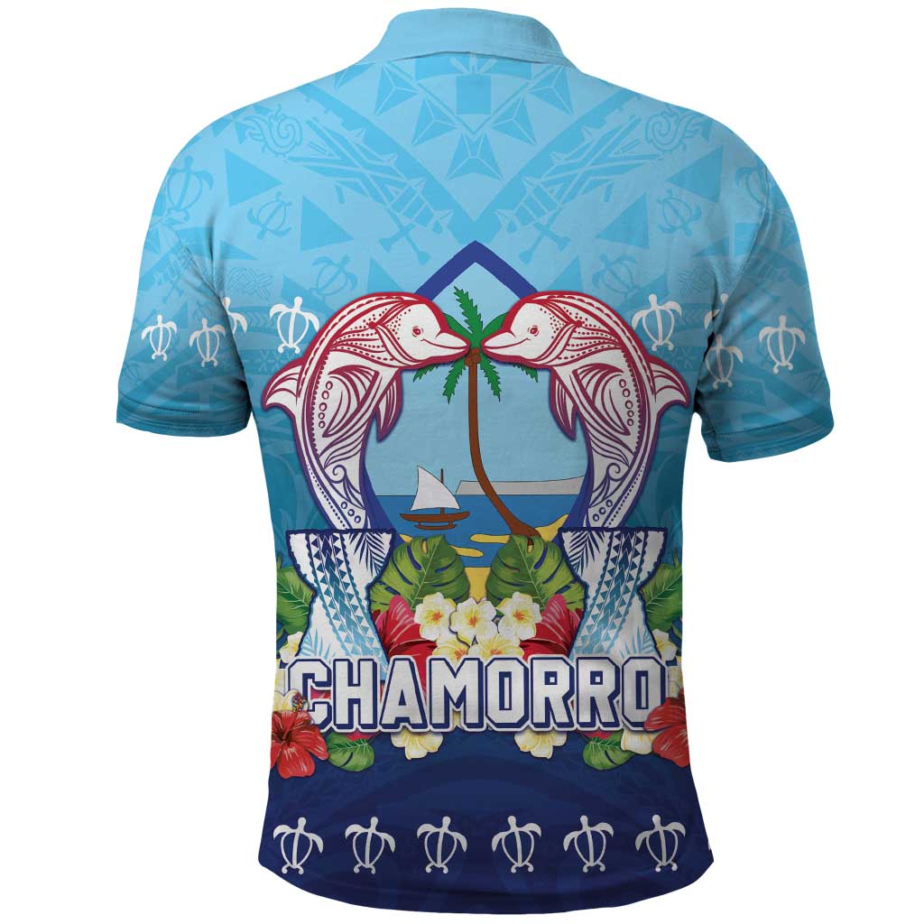 Guam Chamorro Polo Shirt Tribal Latte Stone With Dolphins Blue