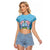 Guam Chamorro Raglan Cropped T Shirt Tribal Latte Stone With Dolphins Blue