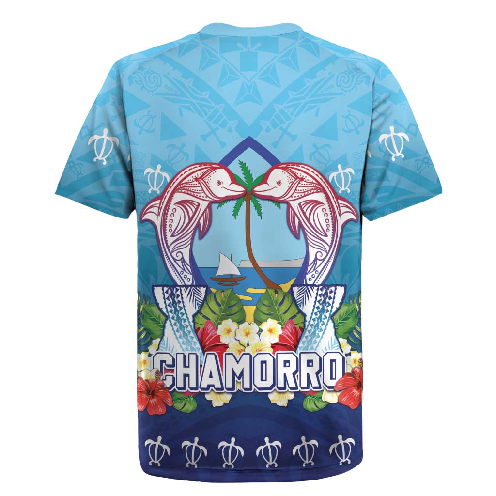 Guam Chamorro Rugby Jersey Tribal Latte Stone With Dolphins Blue
