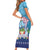 Guam Chamorro Short Sleeve Bodycon Dress Tribal Latte Stone With Dolphins Blue