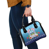 Guam Chamorro Shoulder Handbag Tribal Latte Stone With Dolphins Blue