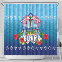 Guam Chamorro Shower Curtain Tribal Latte Stone With Dolphins Blue