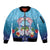 Guam Chamorro Sleeve Zip Bomber Jacket Tribal Latte Stone With Dolphins Blue
