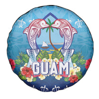 Guam Chamorro Spare Tire Cover Tribal Latte Stone With Dolphins Blue