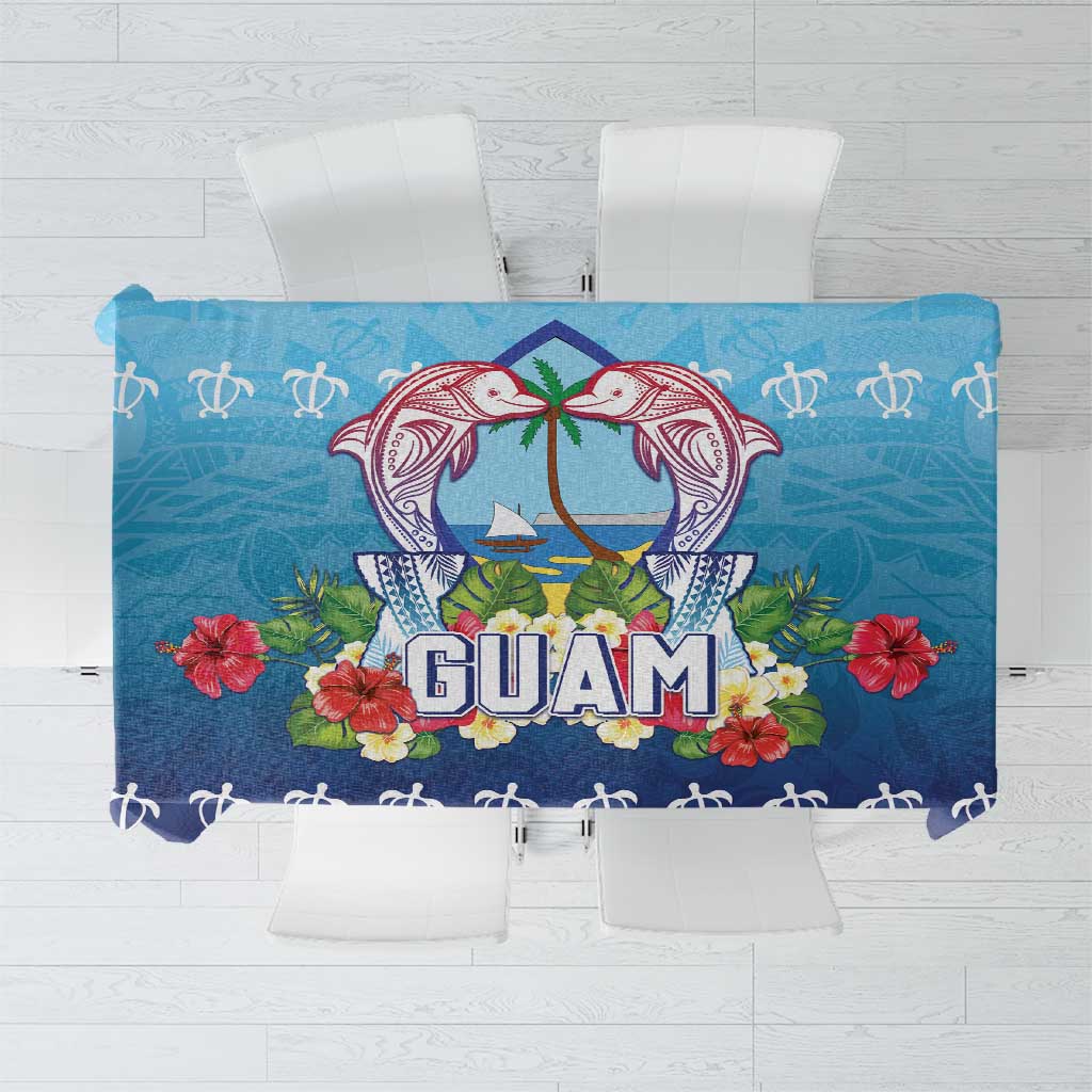 Guam Chamorro Tablecloth Tribal Latte Stone With Dolphins Blue