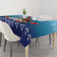 Guam Chamorro Tablecloth Tribal Latte Stone With Dolphins Blue