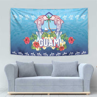 Guam Chamorro Tapestry Tribal Latte Stone With Dolphins Blue