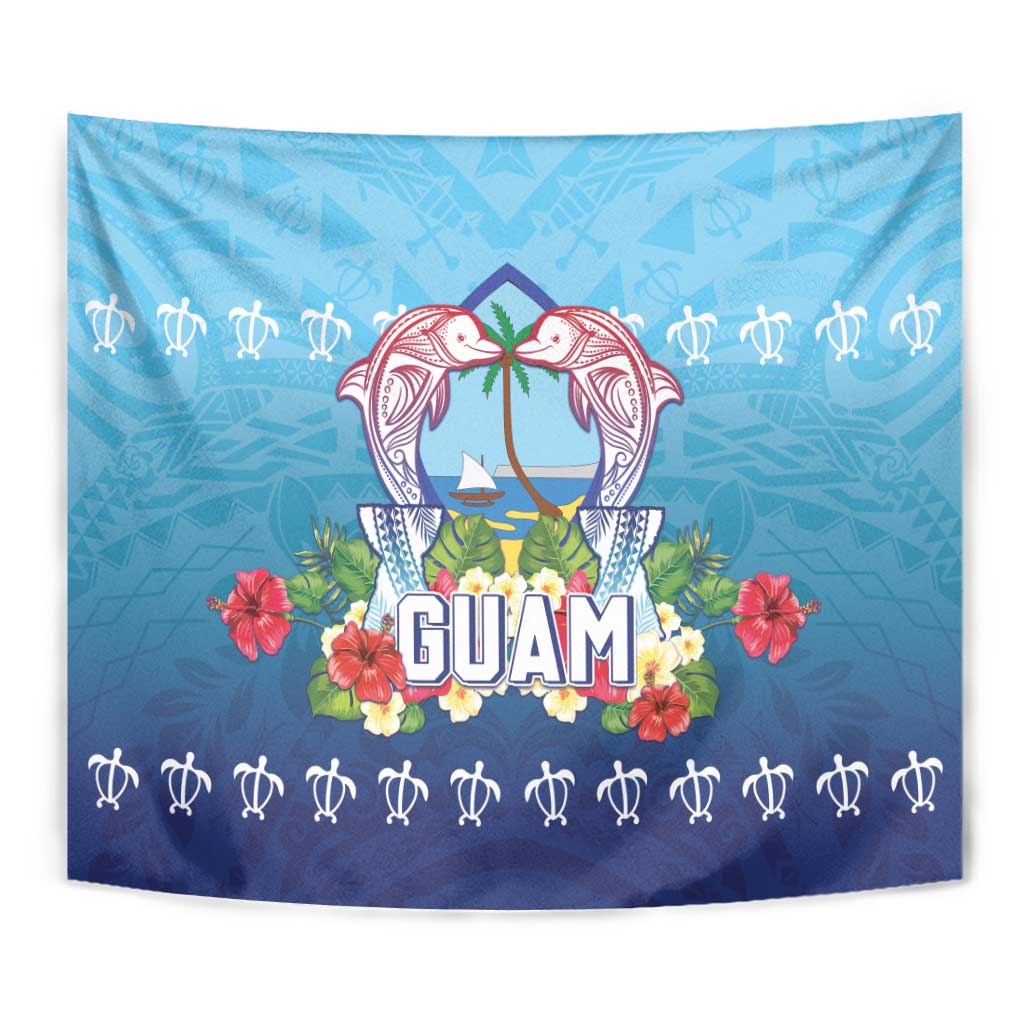 Guam Chamorro Tapestry Tribal Latte Stone With Dolphins Blue