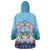 Guam Chamorro Wearable Blanket Hoodie Tribal Latte Stone With Dolphins Blue