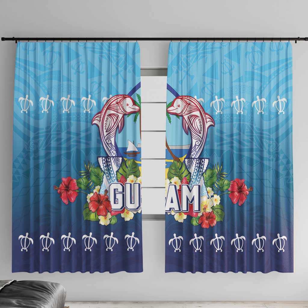 Guam Chamorro Window Curtain Tribal Latte Stone With Dolphins Blue