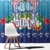 Guam Chamorro Window Curtain Tribal Latte Stone With Dolphins Blue