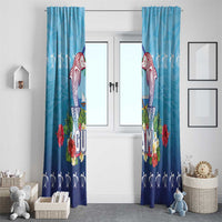 Guam Chamorro Window Curtain Tribal Latte Stone With Dolphins Blue