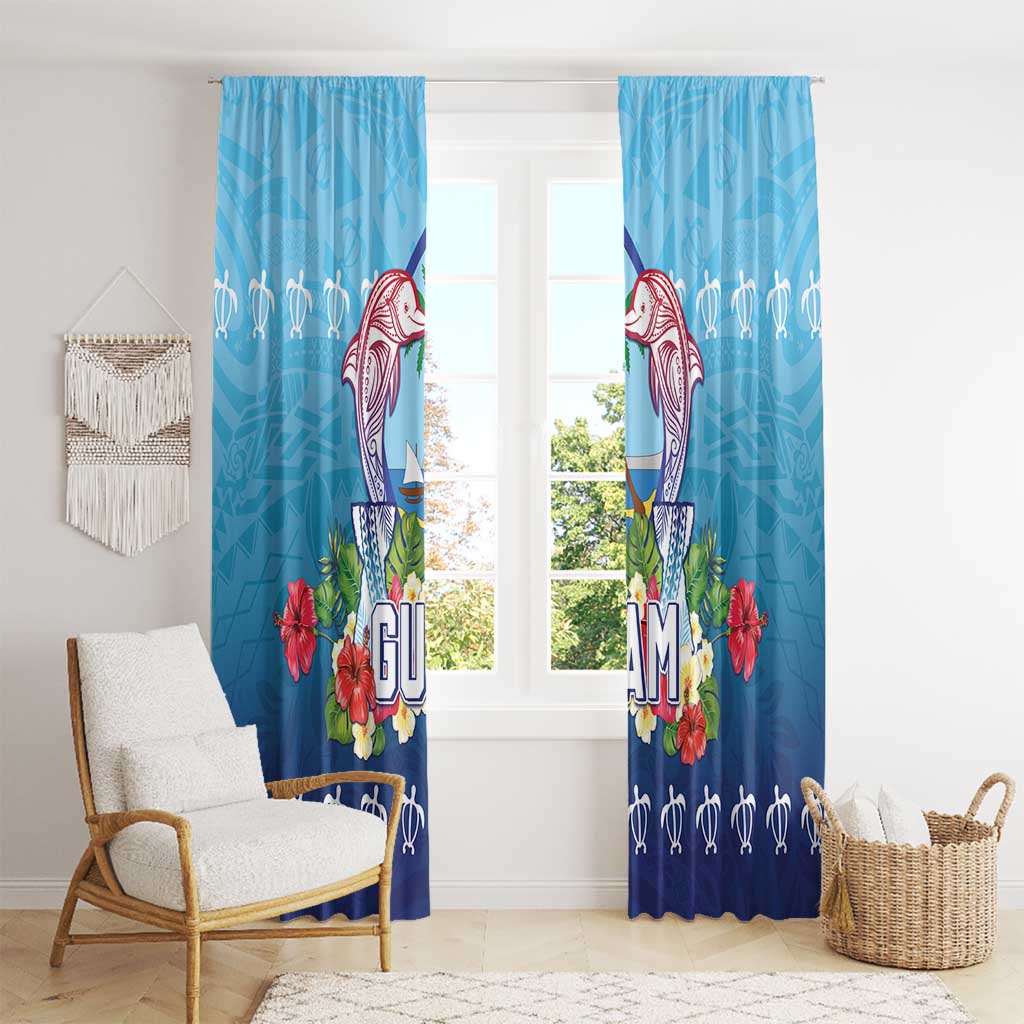 Guam Chamorro Window Curtain Tribal Latte Stone With Dolphins Blue