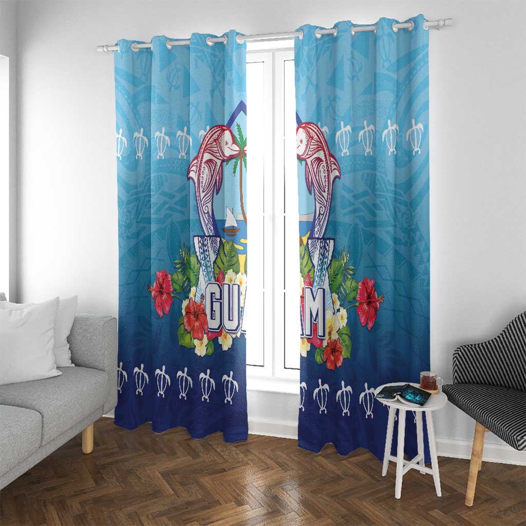 Guam Chamorro Window Curtain Tribal Latte Stone With Dolphins Blue